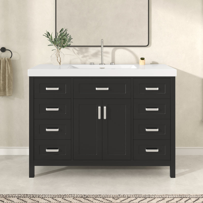 Arden 47" Classic Minimalist  Bathroom Vanity With Sink, Soft Close Storage And Resin Top, Black