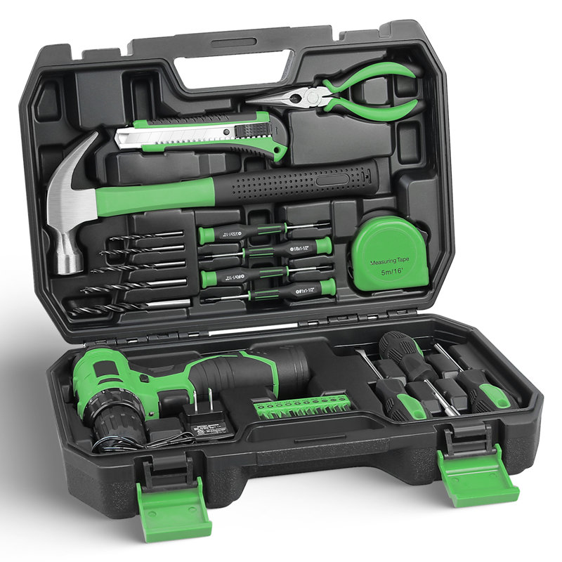 27-Piece Drill Driver Set Lithium-Ion Home Tool Kit With 20Nm Torque & ABS Case??, Green