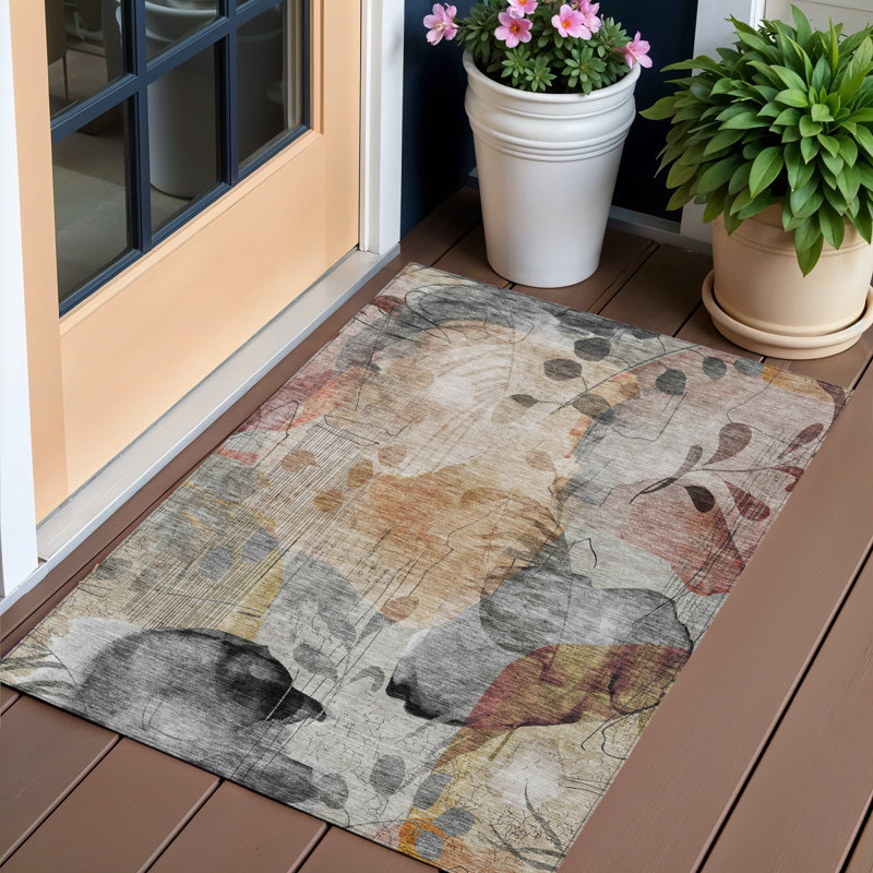 Tapis extérieur lavable floral cuivré et beige 3 pi x 5 pi