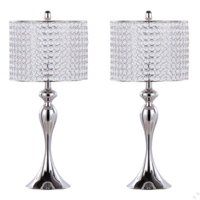 Lampe de table contemporaine en métal poli 27 "avec perles rondes en cristal K9 et abat-jour en nickel poli de Grandview Gallery - ensemble de 2