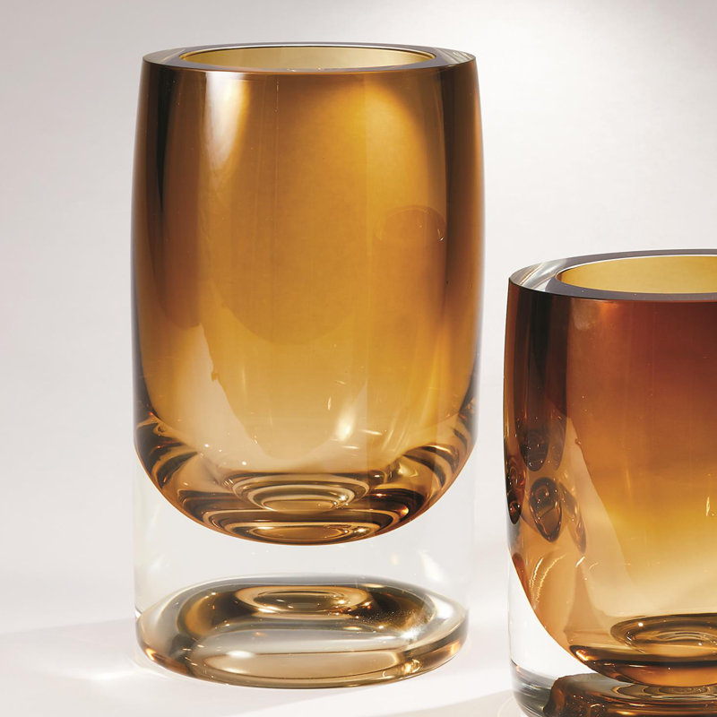 Thick Cylinder Vase-Amber Tobacco, 8.5" H x 7" W x 7" D