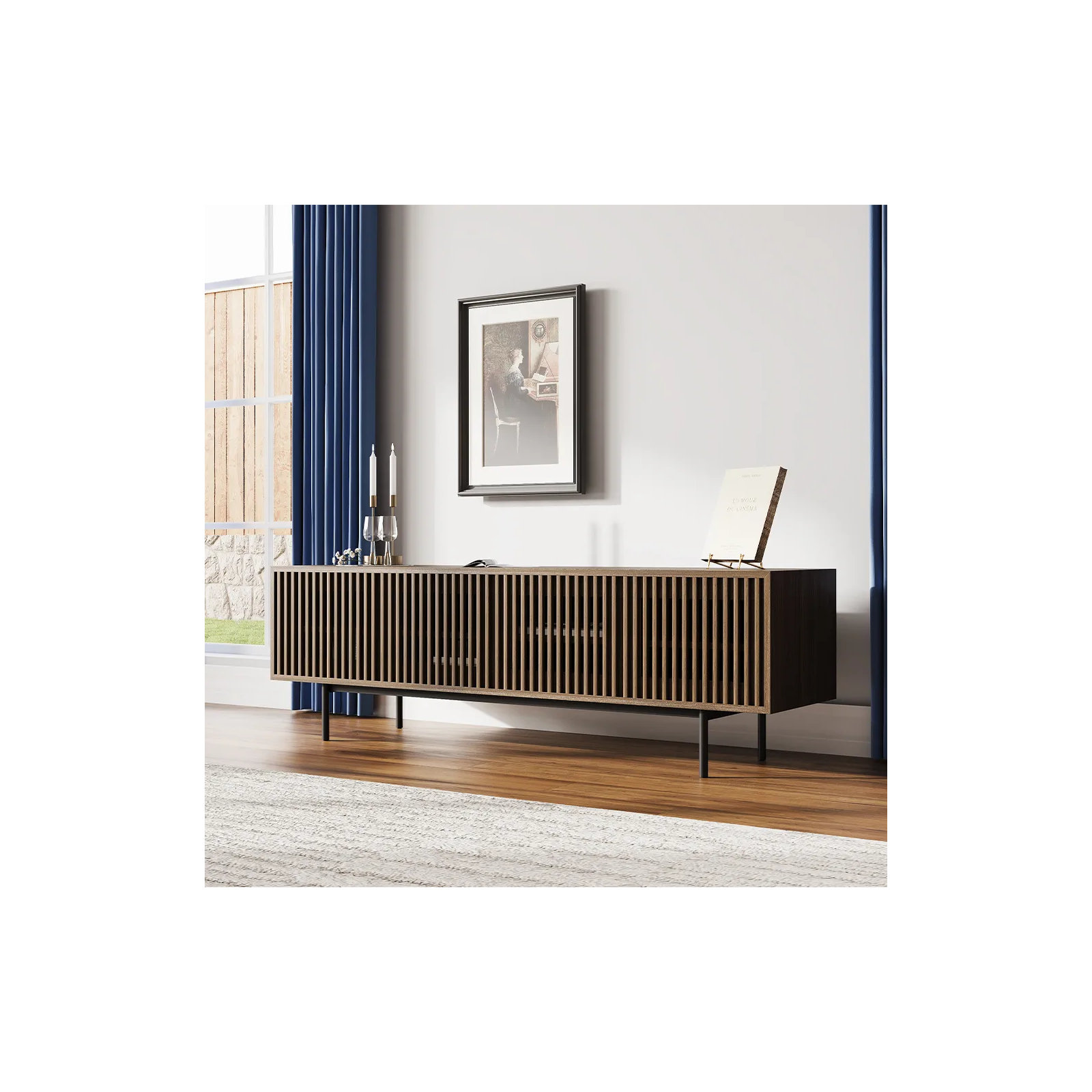 Daila Media Console, 21.26" H x 71" W x 18.89" D, Walnut