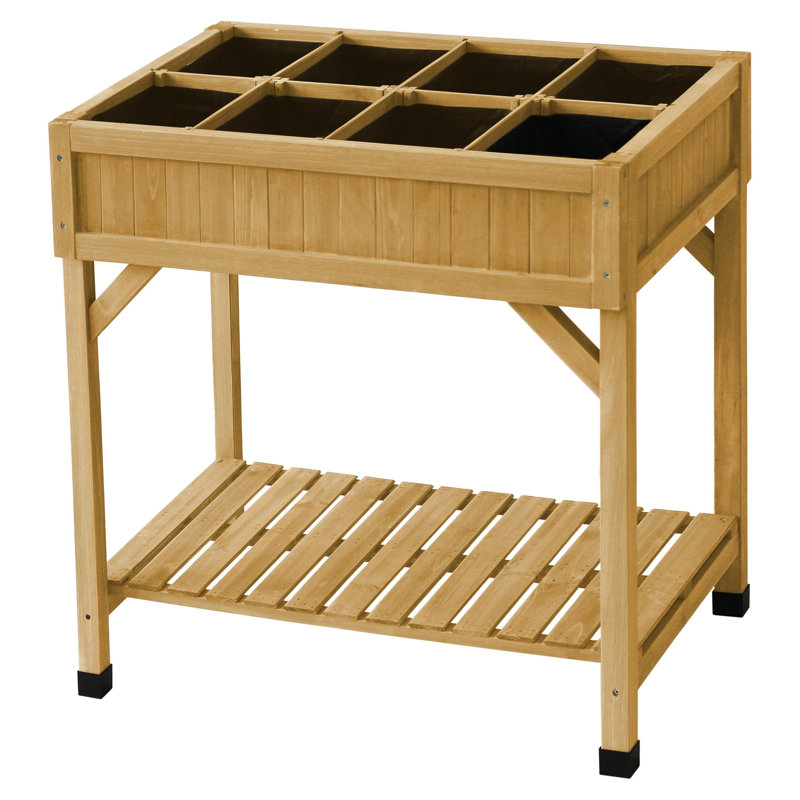 8 Pocket Herb Planter Natural,Wooden Raised Planter
