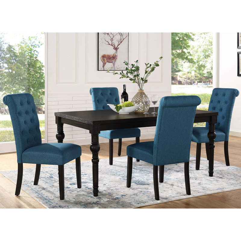 Salle à manger en bois massif foncé délavé avec 4 chaises, style urbain pour table rectangulaire et chaises,