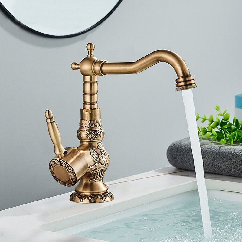 Basin Mixer Tap Mono Bathroom Sink 360° Swivel Spout Single Lever Antique Brass