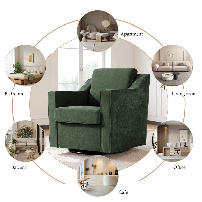 Upholstered Swivel Armchair, Green Chenille