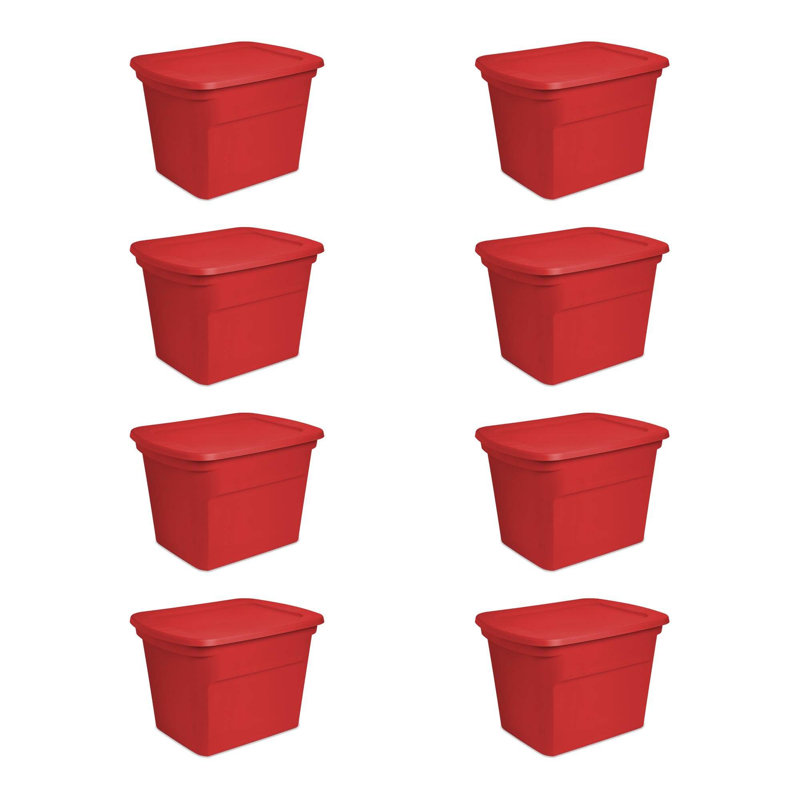 Sterilite Plastic Stackable Storage Tote Container Bin, 72 qt, Red, 8