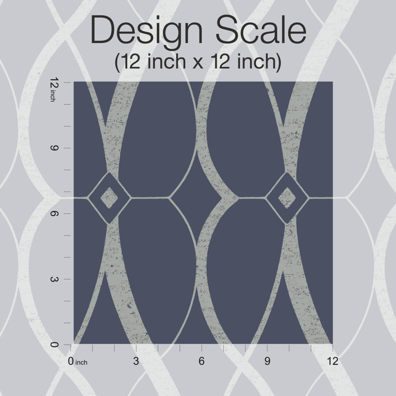 Graceful Geo Geometric Metallic Wallpaper Roll, Navy/Silver
