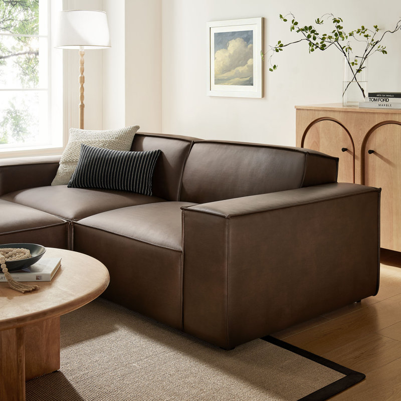 Causeuse modulaire en cuir avec repose-pieds 3 pièces Arielle, Espresso