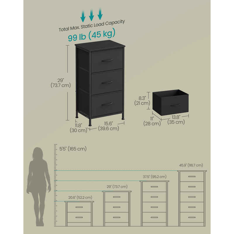 Kassiana Dresser For Bedroom, Chest Of Drawers, Steel, MDF, 3 Non-Woven Fabric Drawers, Storage Organizer Unit, Closet, Entryway