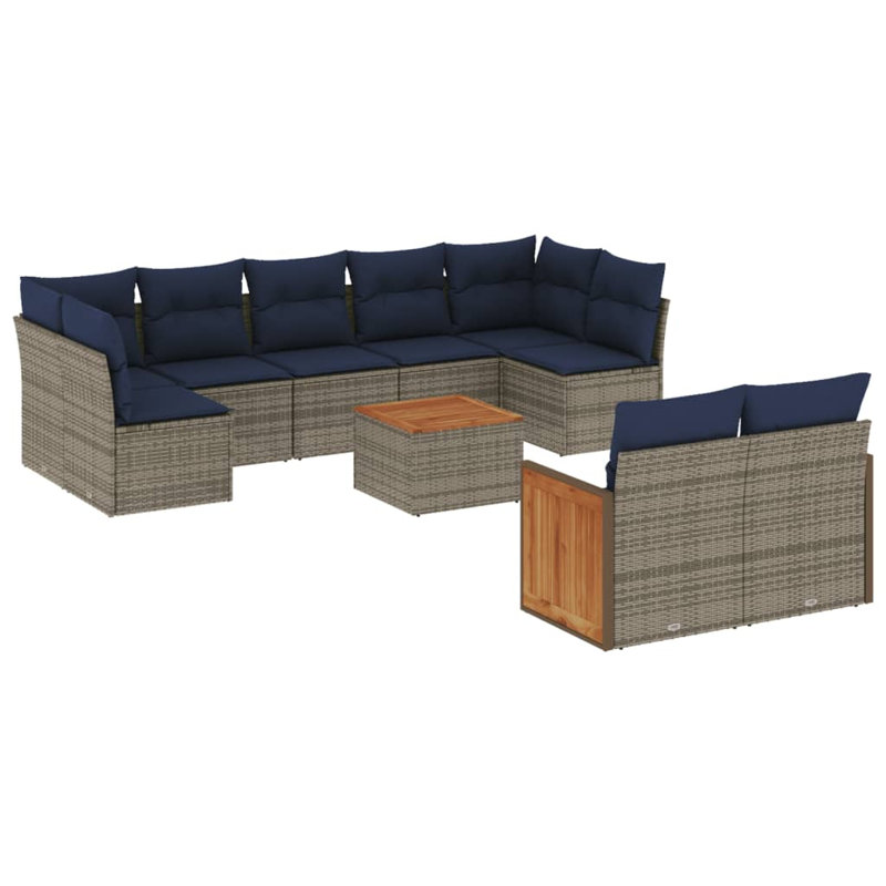  Ensemble de canapé de patio 10 pièces avec coussins en rotin de polyester gris