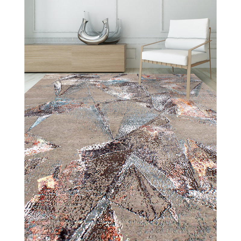 Tapis beige et multicolore de haute qualité noué à la main, Rectangle 8 pi x 10 pi