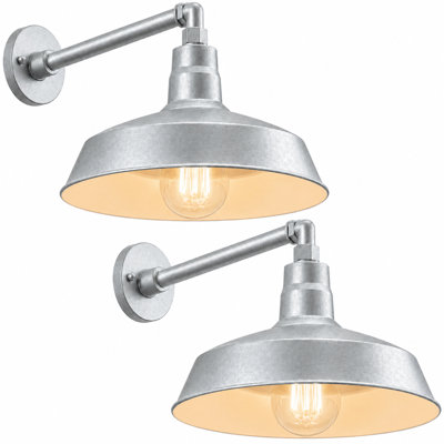 14 po Luminaire de grange en col de cygne extérieur galvanisé de 13 po Long bras d'extension - Applique murale de style campagnard, rétro, style antique - Homologué UL - Ampoule DEL A19 9W 900lm (blanc froid 5000K) - paquet de 2