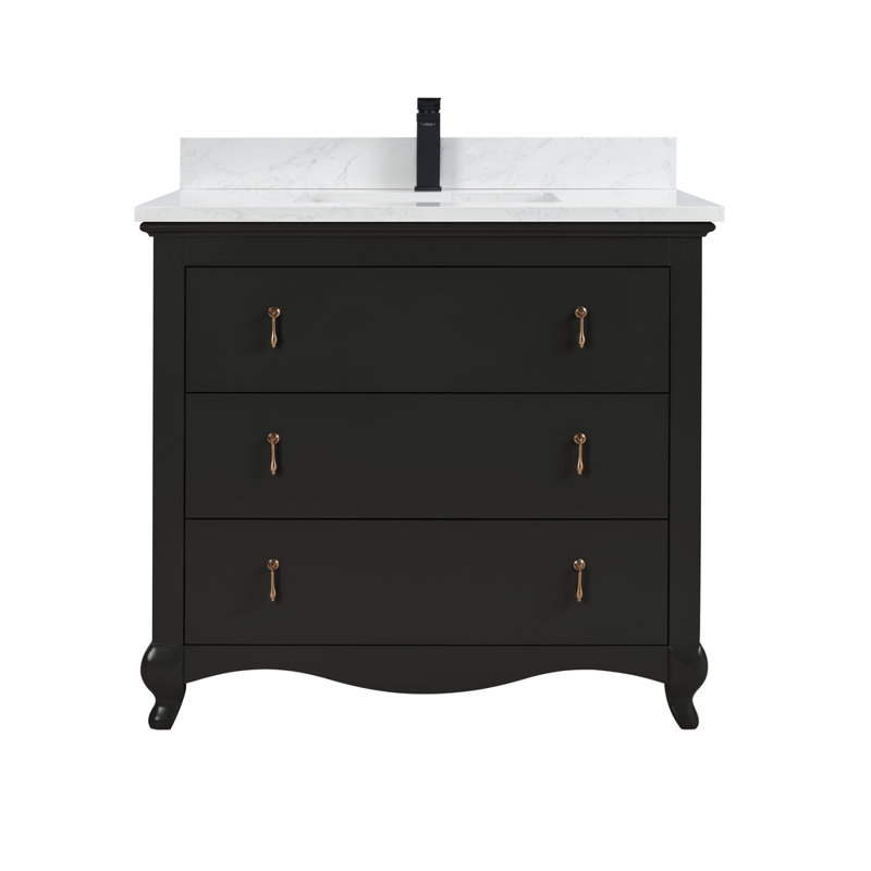 36" Cadet Finish Solid Wood Sink Vanity  With 1' Artificial Stone Top, Tricon Black