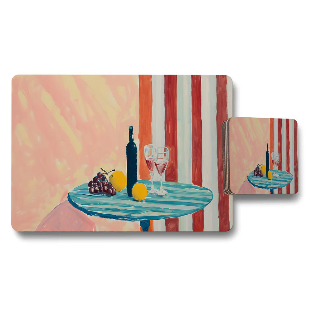 Abstract Tableware Placemat And Coaster Set With Wine Bottle Art