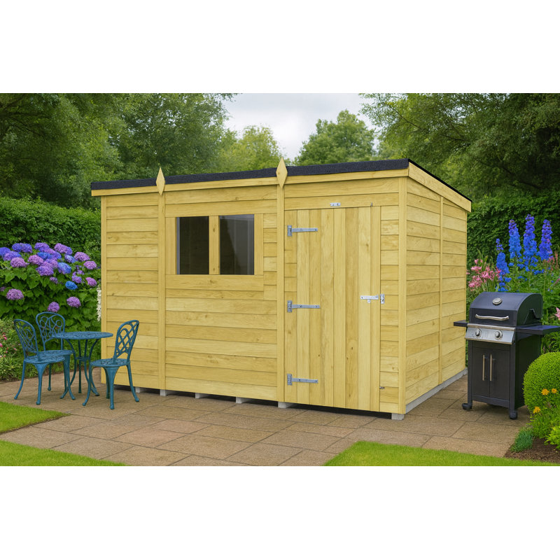 11ft x 8ft Pent Shed - Single Door with Windows