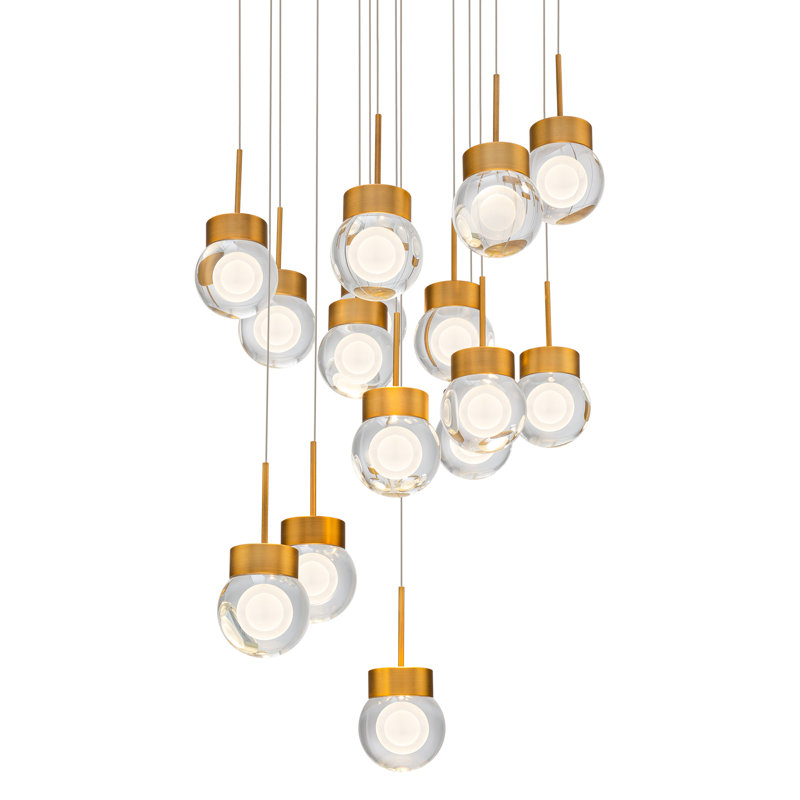 Double Bubble LED Multi-Light Pendant, Aged Brass, 15, 1.5" H x 23" W x 23" D