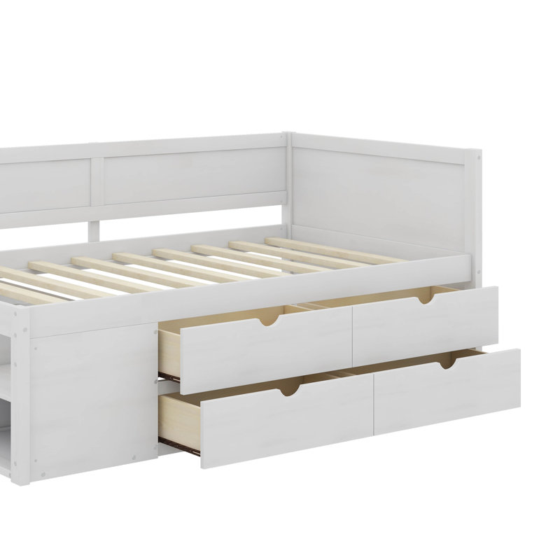 Lit de jour avec tiroirs et tablettes, Lit simple, Blanc
