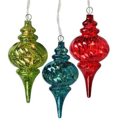 Pre-Lit Red and Green Glass Christmas Finial Ornament