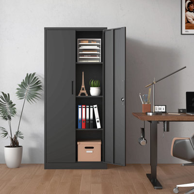 71"H Metal Garage Storage Cabinet, Black Tool Steel Locking Cabinet With Doors And 3 Shelves, Tall Cabinets For Garage Storage Systems Lockable File Cabinet For Home Office, Classroom/Pantry