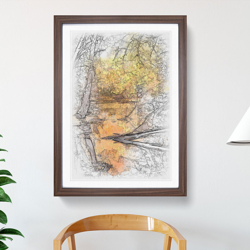 Autumn Forest Vol.1 Sketch - Picture Frame Graphic Art, 90cm H x 65cm W x 2cm D, Walnut
