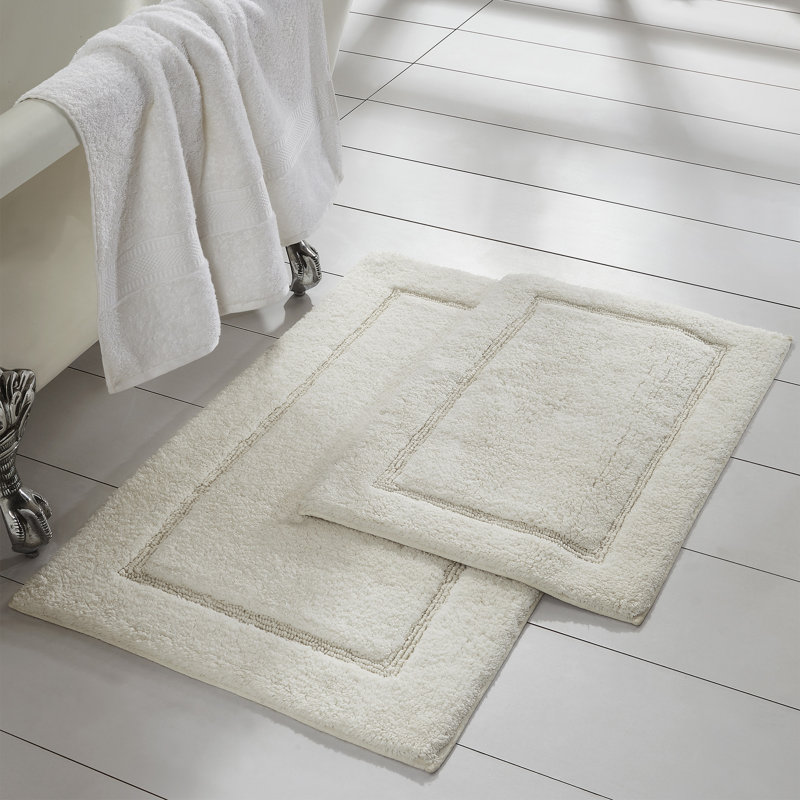 White Cotton Non-Slip Bath Mat Set, 2-Pack