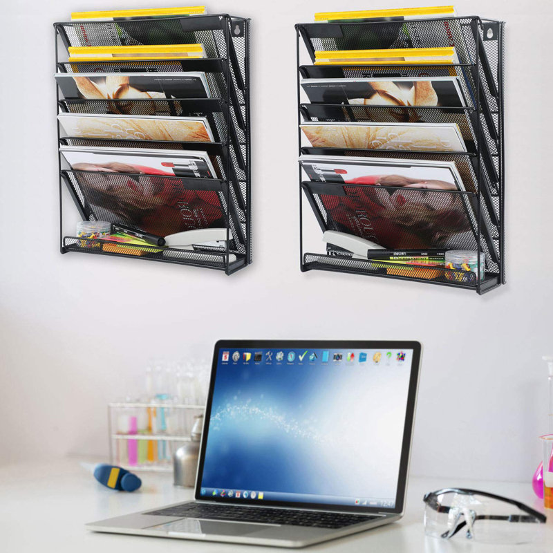 2 Pack Wall File Organizer, 6-Tier Vertical File Rack for Office/Home, Black