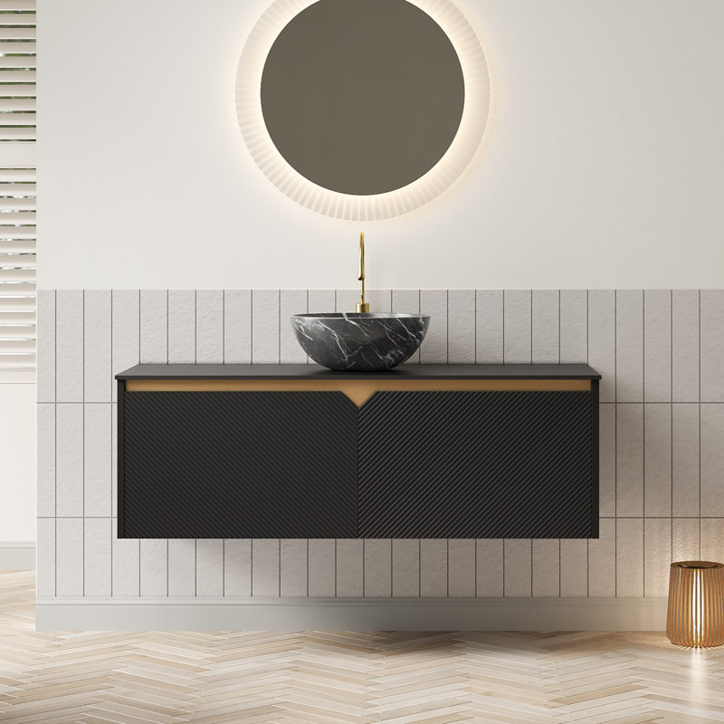 Meuble-lavabo flottant en contreplaqué Varelia, Noir, Noir, 48"