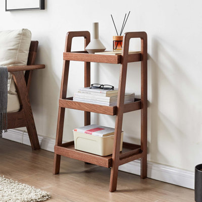 25.6"W Solid Oak Modern Leaning Ladder Shelf