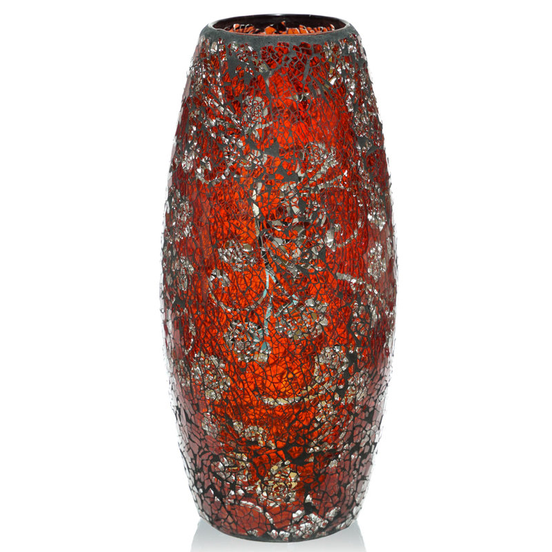 Thornton Handmade Glass Table Vase, Red Silver Rose