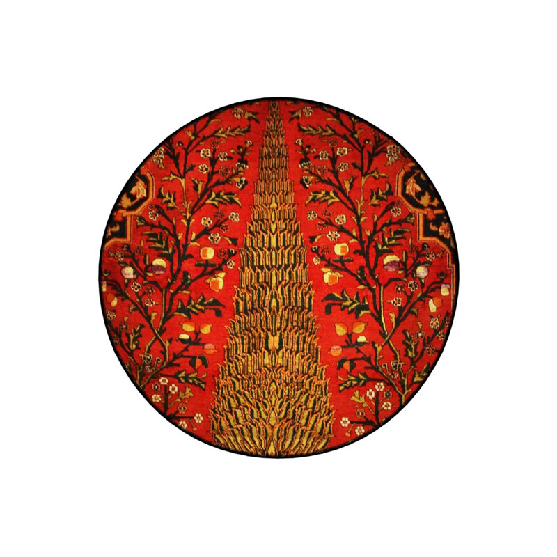 Red Themed Floral Motifs Patterned Round Woven Base Vintage Decorative Carpet, Round 4'