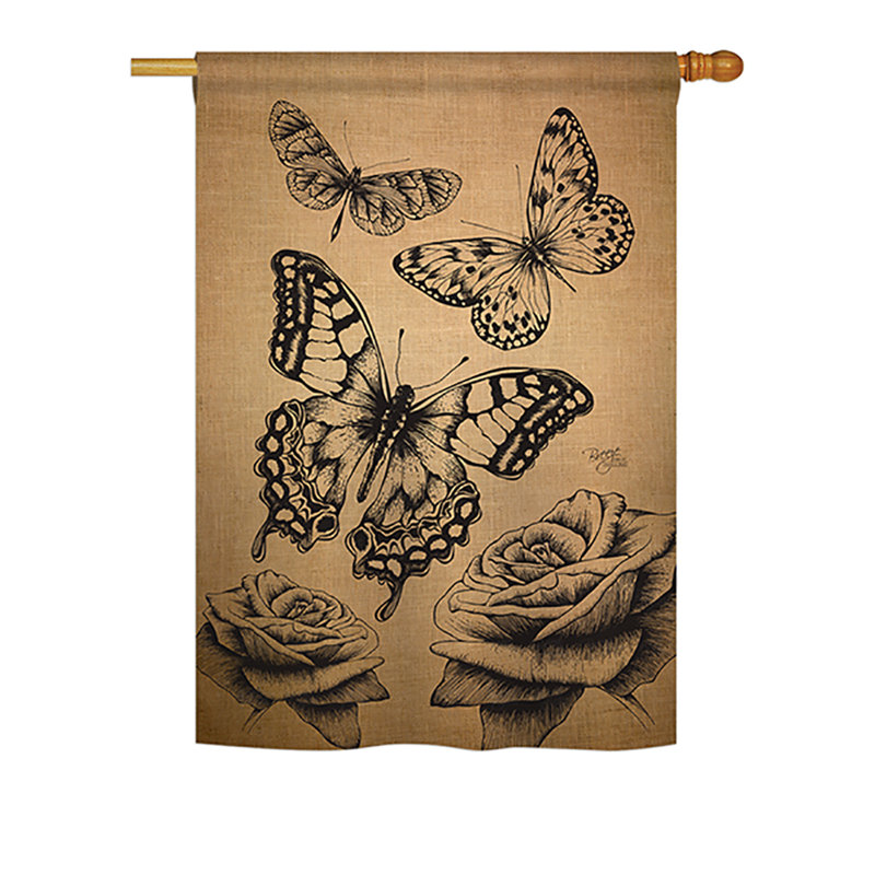 Drapeau de maison en polyester Farrod Butterflies, H 40 po x l 28 po