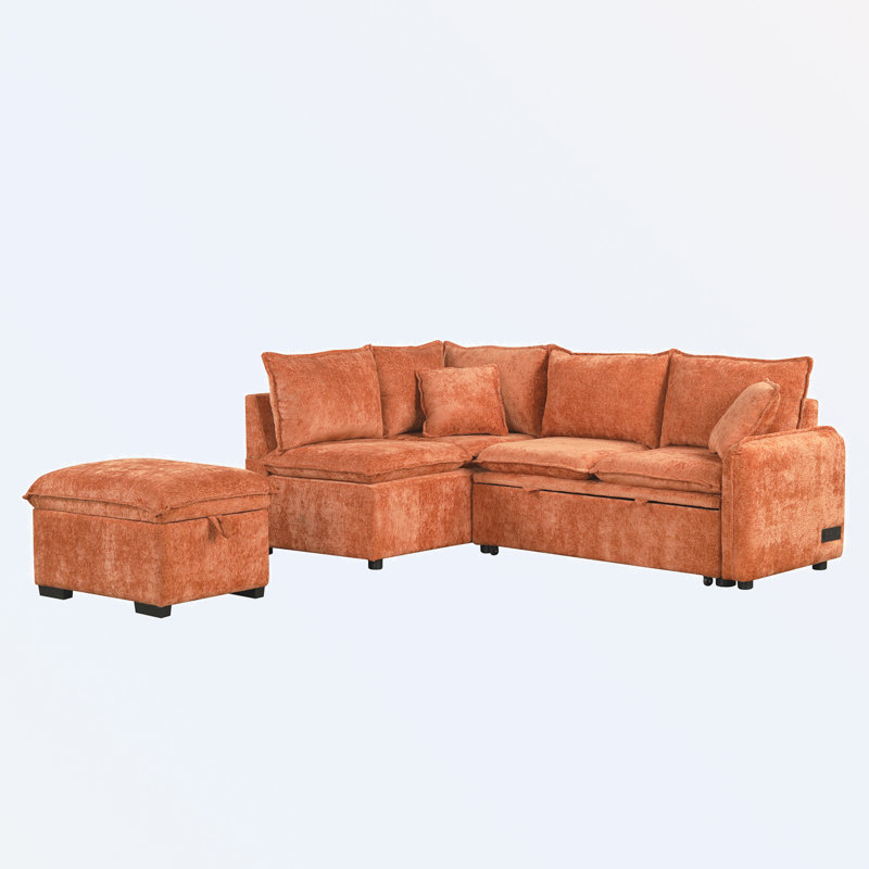 Tivarris Upholstered L-Shaped Sectional Left Hand Facing, Orange Chenille