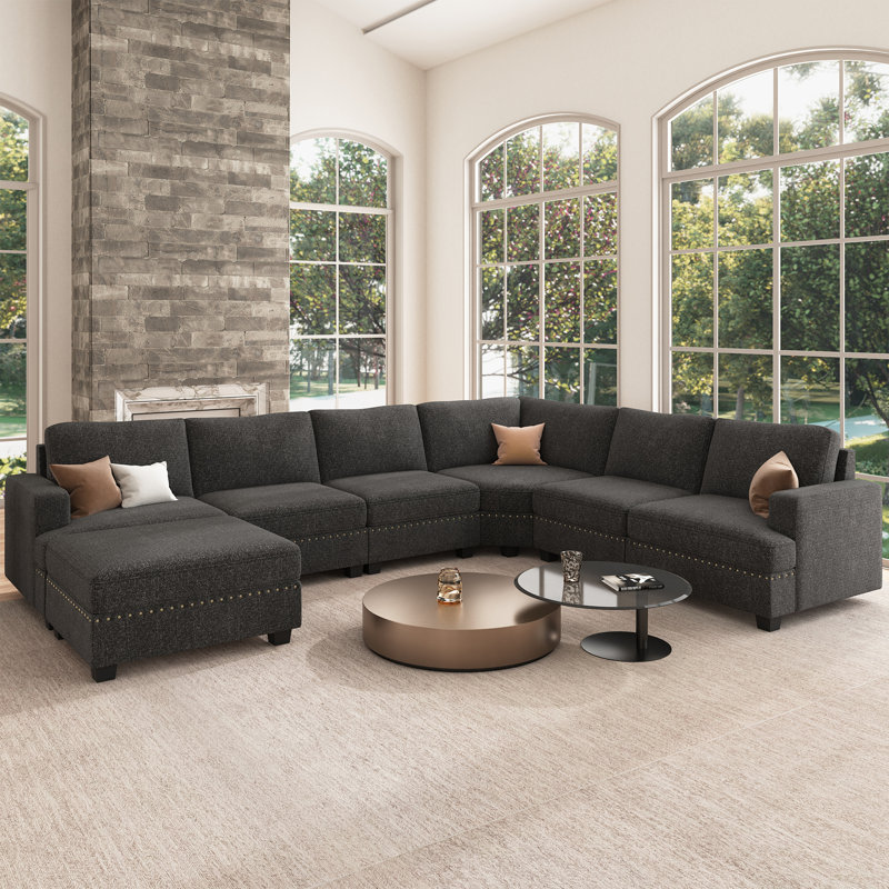 Canapé modulaire en velours côtelé Anureet Maureece, Polyester gris foncé