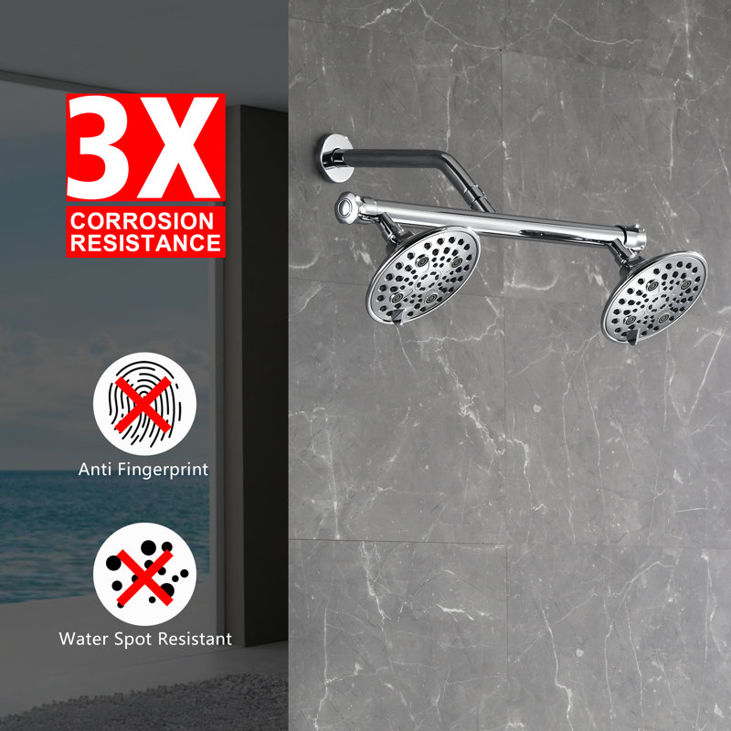 Dual Shower Head Combo Set For Couples with 16 Inch Long Shower Arm, Chrome