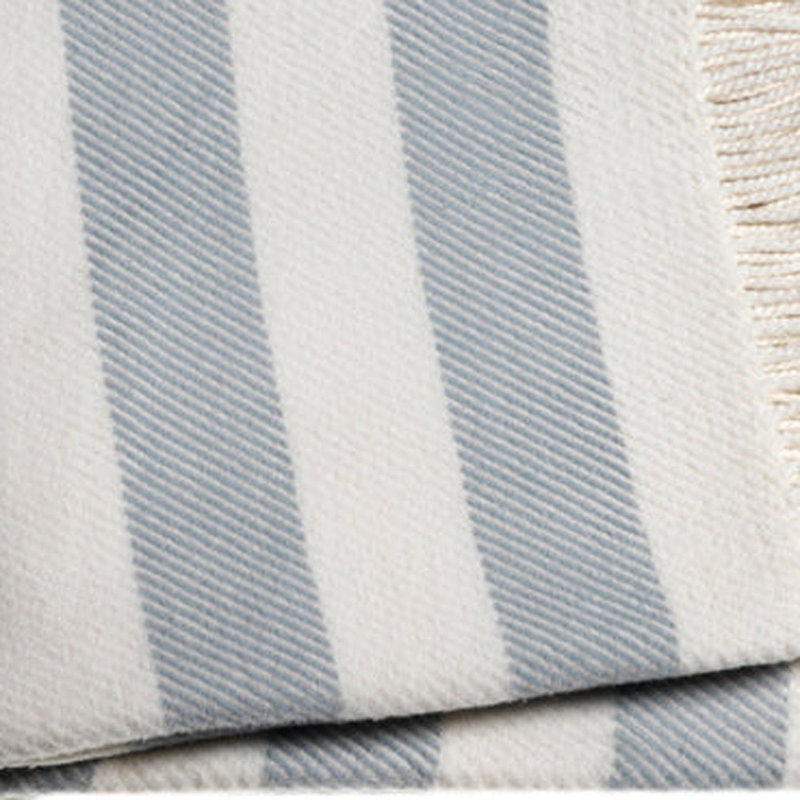 Slanted Stripe Fringed Throw Blanket, Cream/Light Gray Striped