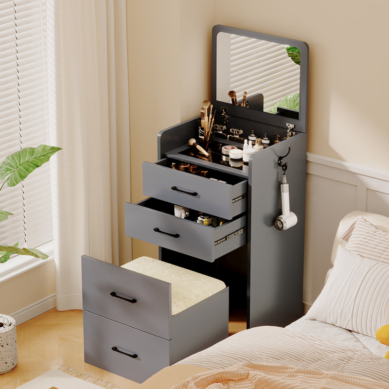 Dressing Table with Mirror, Grey