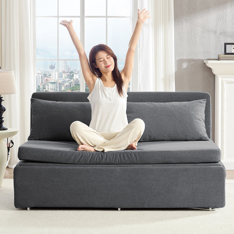 Armless Convertible Sofa Bed with Reversible Chaise & Linen Fabric, Dark Gray