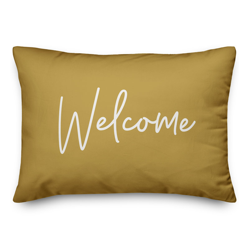 Housse et insert de coussin rectangulaire d'extérieur Welcome Script 19, Jaune