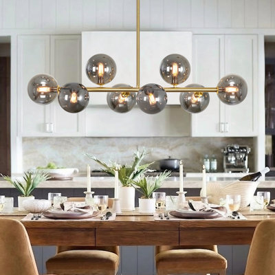8-light Dimmable Smoke Gray Glass Chandelier Sputnik Modern Linear Chandelier For Kitchen Island Dining Room