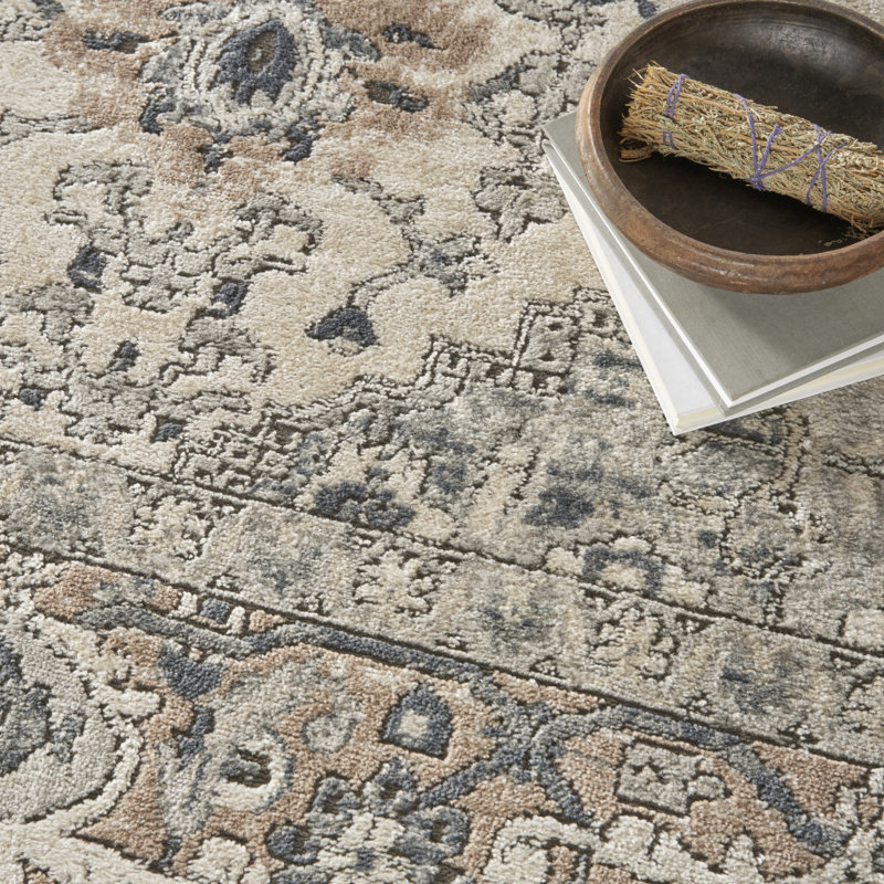 Tapis floral tissé à la machine 9 pi x 12 pi ivoire