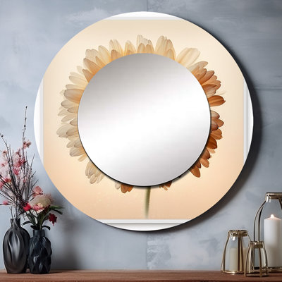 Orange Gerbera Flower V - Floral Daisy Round Mirror Wall Decor_MTMIR59188