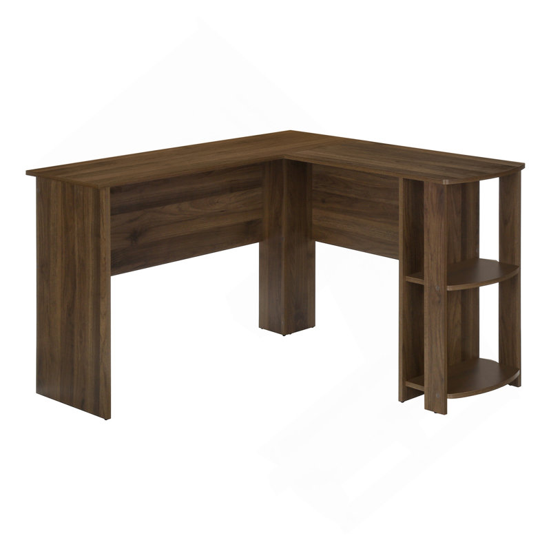 Bureau d'ordinateur, bureau personnel, coin, tablettes de rangement, L de 48 po, bureau, ordinateur portable, stratifié brun, contemporain, moderne