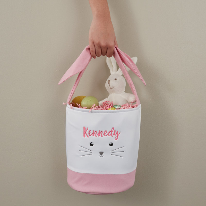 Panier de Pâques rose brodé L Bunny, Oui