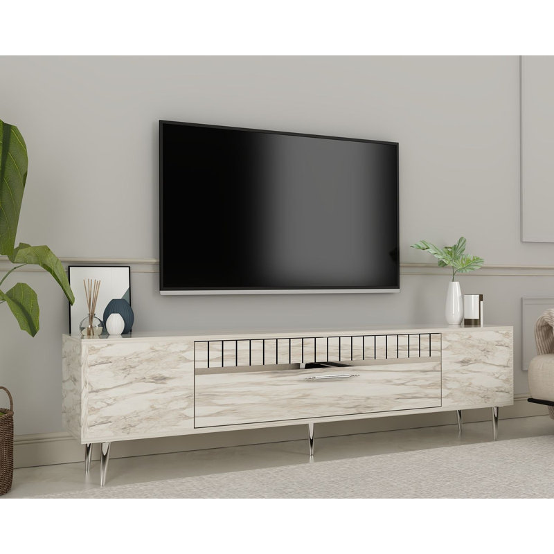 Olivia Unfinished TV Stand, Vintage White/Silver, 150cm