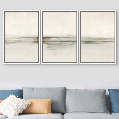 " Minimal Gray Paint Stroke Abstract Landscape Wall Art " 3 - Pieces