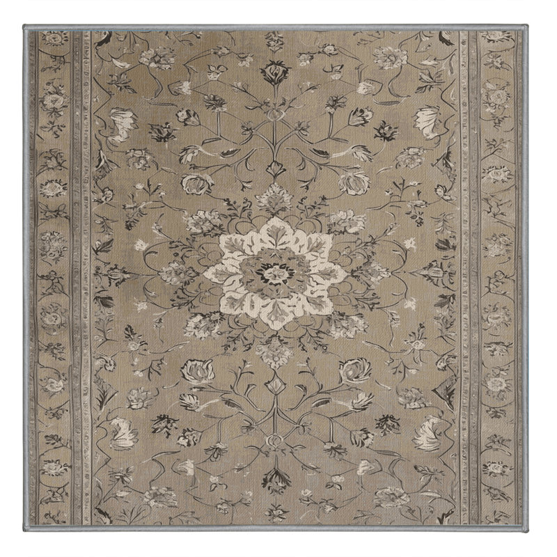 Tapis gris Tabriz lavable à la machine, Carré 6 pi