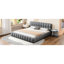 Lit tapissier très grand gris avec lin, support solide pour une utilisation à long terme, moment de détente confortable, pièces faciles à assembler, tissu en lin de L 88,5 po x l 82,5 po H, structure stable, zone de sommeil,