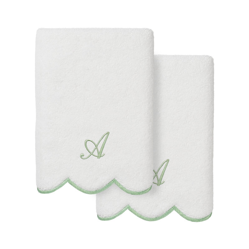 Ensemble de serviettes à main personnalisables 2 pièces Linorn Home Textiles 100% coton turc ADORNIA, A, Blanc/vert