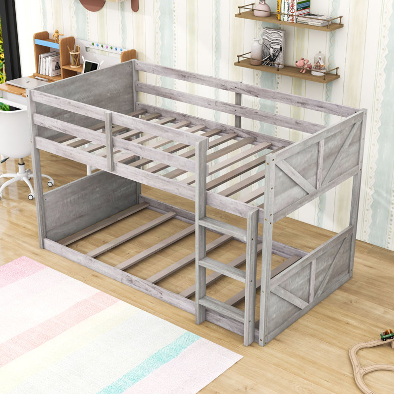 Twin Over Twin Wood Floor Bunk Bed, Antique White